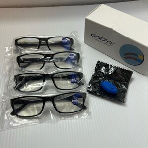 4 Pack Blue Light Filter +1.0 Reading Glasses GAOYE Frame Black Rectangle Hinged